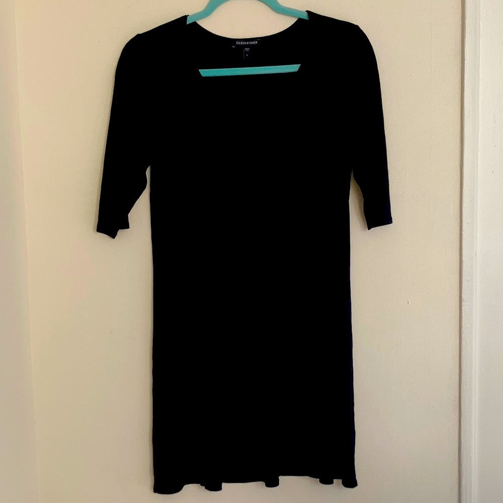 Eileen Fisher Womens Black Silk Shift Dress Sz Small Lightweight Slinky Timeless